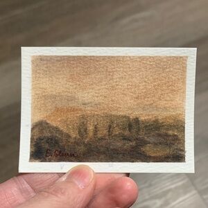 ACEO Original Art Landscape Soft Pastel Miniature Painting- Warm Brown Tones